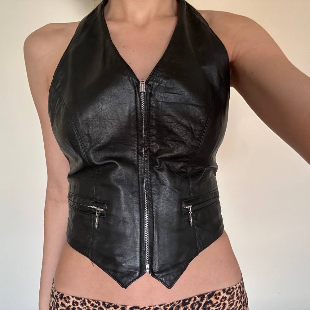 Wilson's Leather Chic Grunge Vintage Leather Halter Top